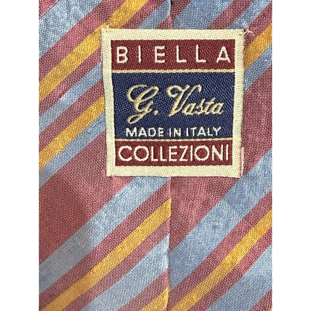 Vintage Biella G. Vatta Collezioni 100% Silk Neck Tie Striped Made In Italy